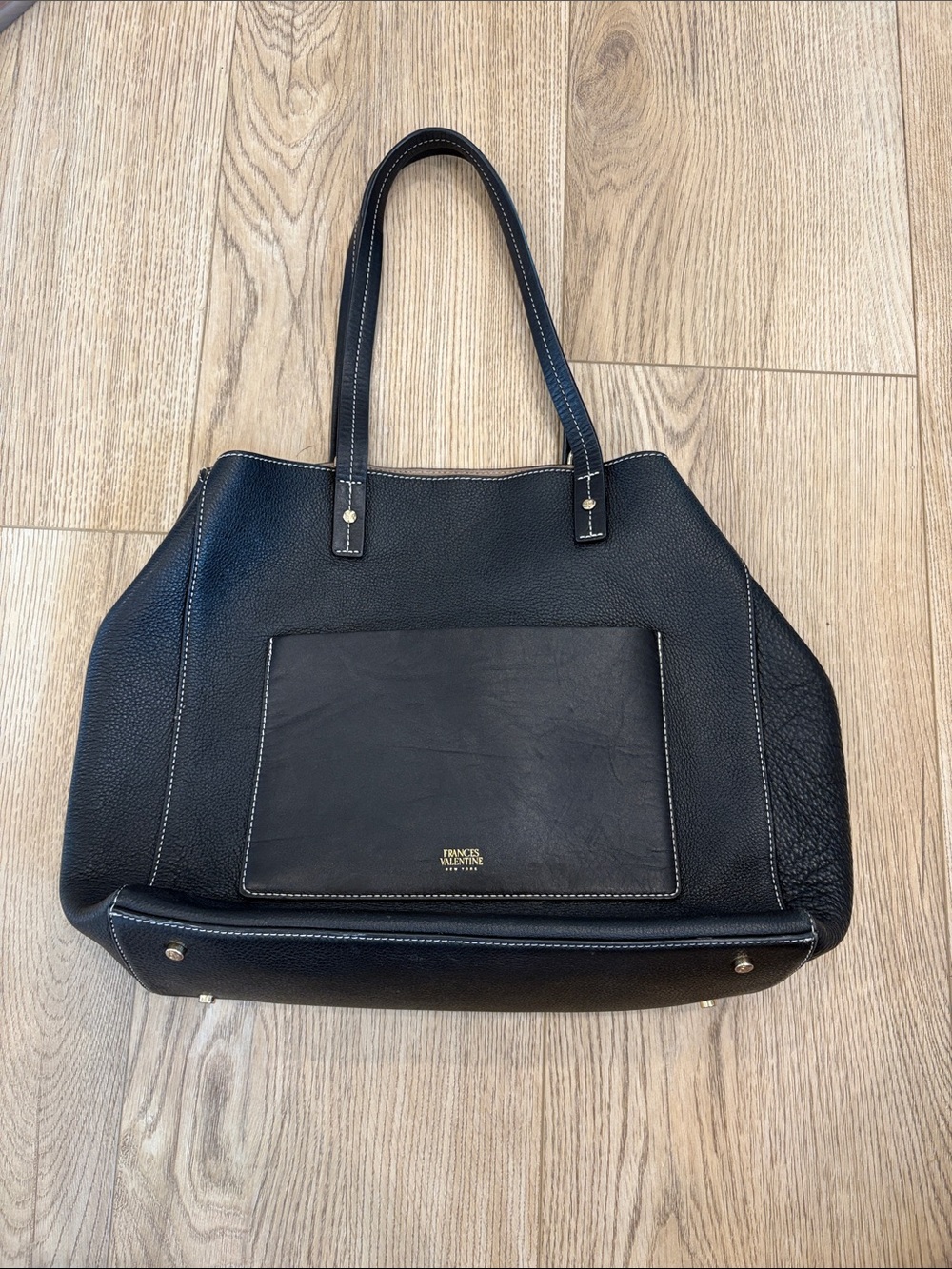 Frances Valentine Black Leather Tote with Front Pocket
